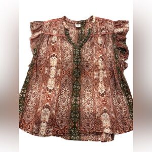 Good Hart Rustic Paisley Ruffle Sleeve Blouse